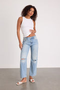Teague Light Wash Distressed Mid-Rise Straight Leg Jeans