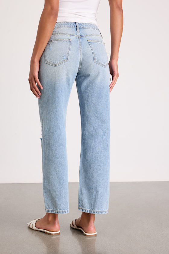 Teague Light Wash Distressed Mid-Rise Straight Leg Jeans