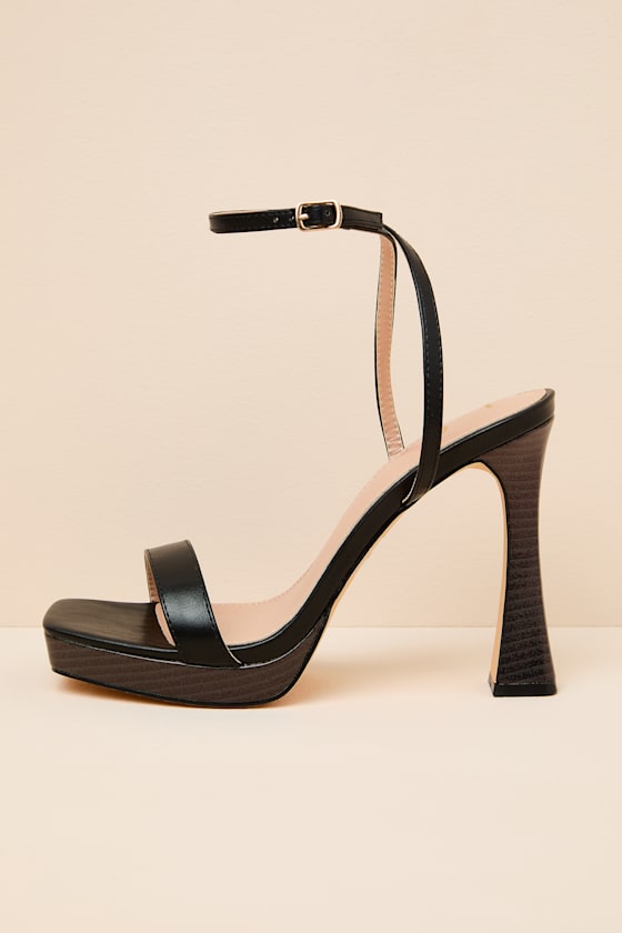 Linda Black Platform Ankle Strap High Heel Sandals