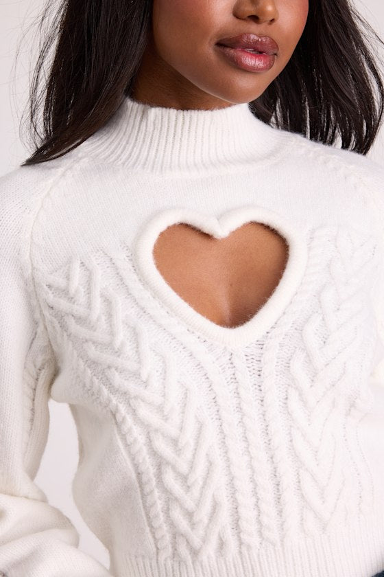Priya Ivory Cutout Mock Neck Cropped Sweater