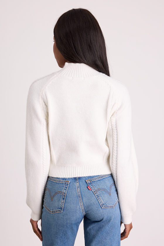 Priya Ivory Cutout Mock Neck Cropped Sweater