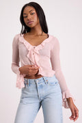 Casley Blush Ruffled Button-Front Sweater Knit Top