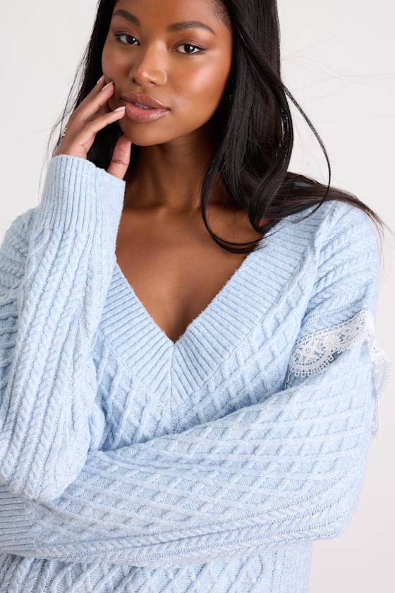 Bobbie Light Blue Marled Cable Knit Sweater