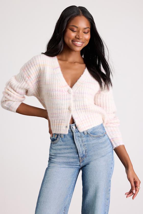 Amberlynn Ivory Space Dye Cropped Cardigan
