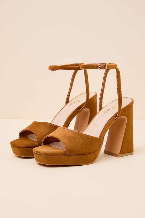 Lucy Tan Suede Platform Ankle Strap Sandals