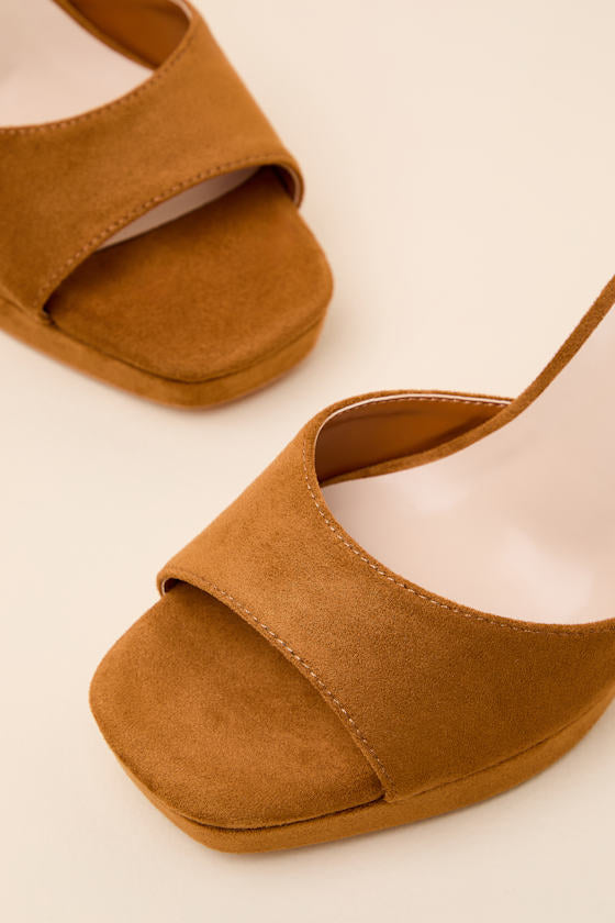 Lucy Tan Suede Platform Ankle Strap Sandals