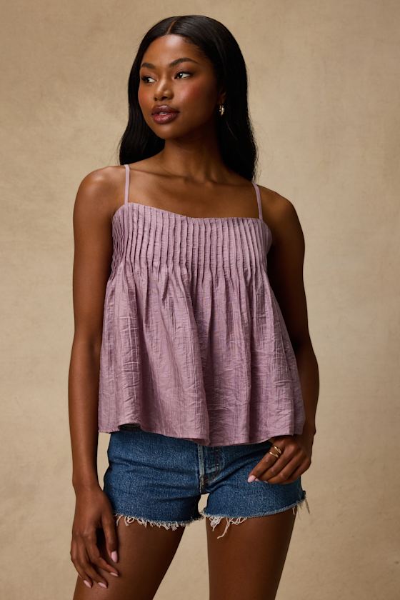 Lecky Lavender Pleated Babydoll Tank Top