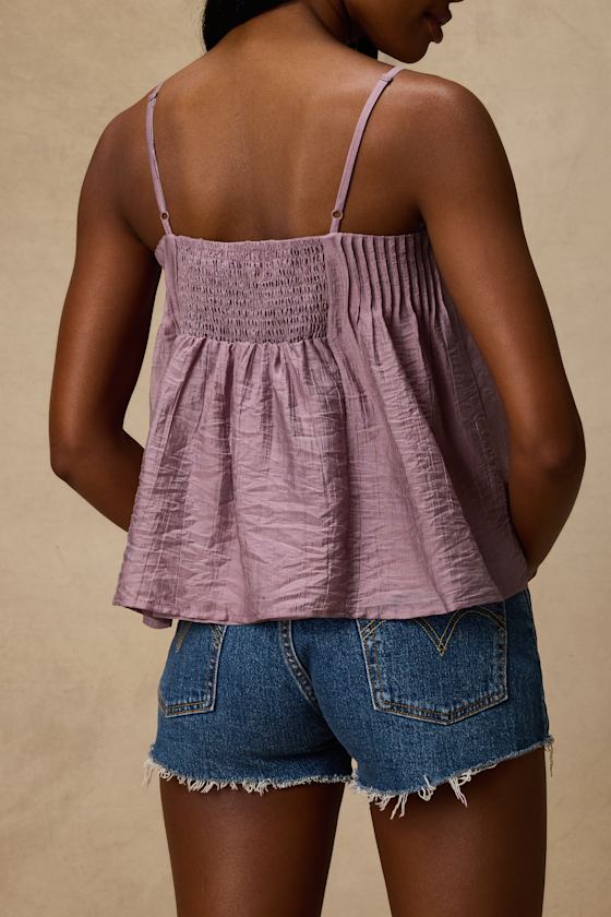 Lecky Lavender Pleated Babydoll Tank Top