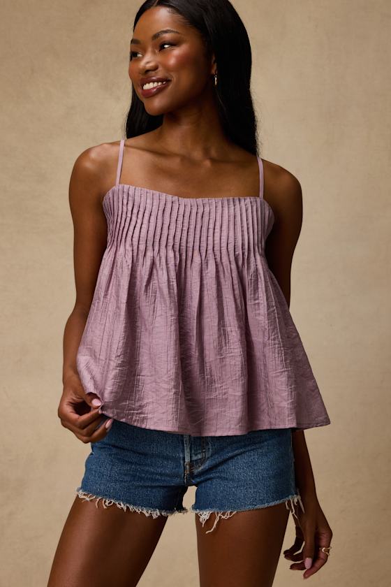 Lecky Lavender Pleated Babydoll Tank Top