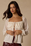 Lemmie Ivory Chiffon Tie-Front Long Sleeve Top