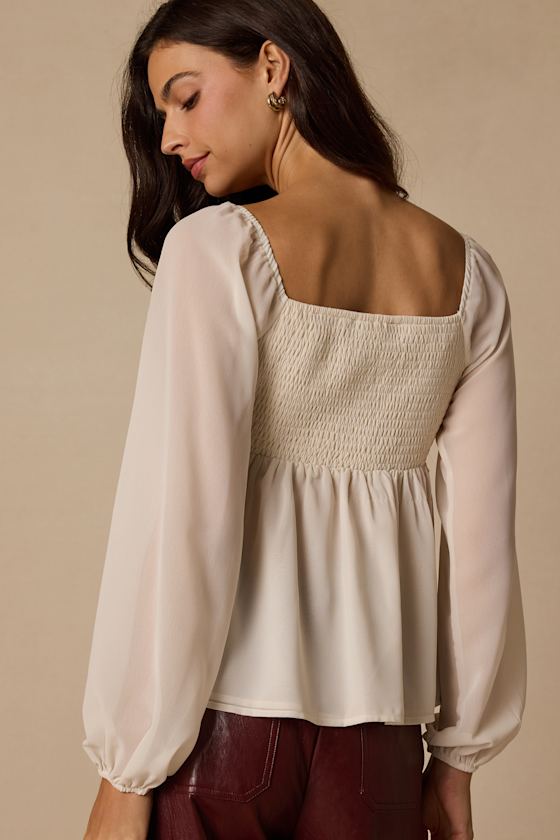 Lemmie Ivory Chiffon Tie-Front Long Sleeve Top
