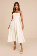 Aspen Ivory Plisse Strapless Bustier Midi Dress