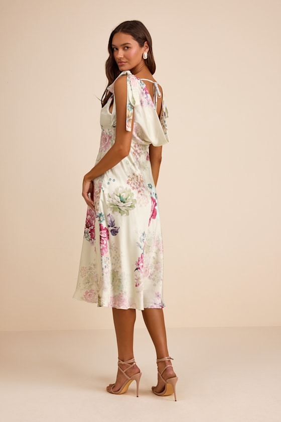 Zoella Pale Mint Floral Satin Tie-Strap Midi Dress