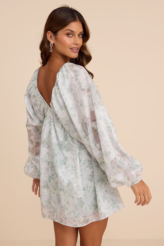 Halen White Floral Long Sleeve Mini Dress