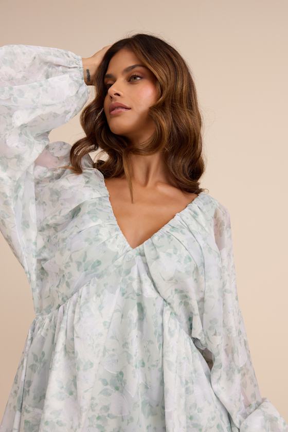 Halen White Floral Long Sleeve Mini Dress