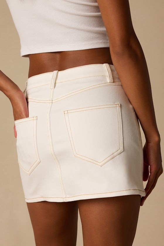 Alaire Ivory Denim High-Rise Mini Skirt