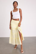 Cherish Light Yellow Eyelet Embroidered Tiered Maxi Skirt