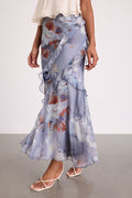 Breelyn Dusty Lavender Floral Ruffled Midi Skirt
