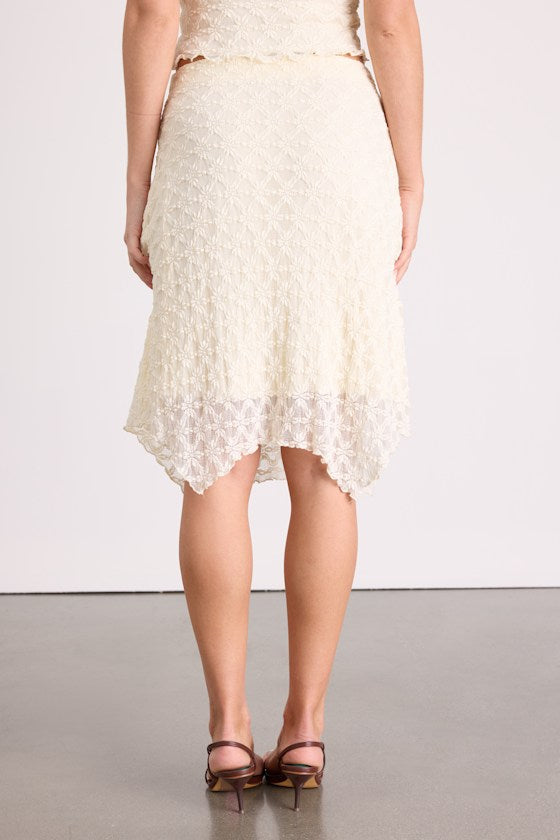 Malise Cream Textured Lace Mid-Rise Skirt