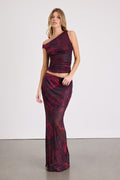 Camella Dark Plum Floral Mesh Maxi Skirt