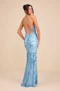 Photo Finish Light Blue Sequin Lace-Up Maxi Dress