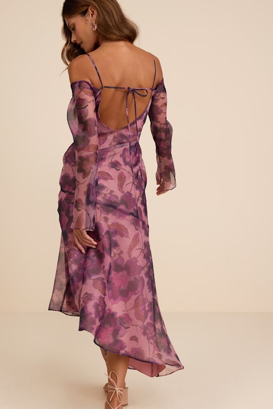 Pia Mauve Purple Floral Asymmetrical Midi Dress