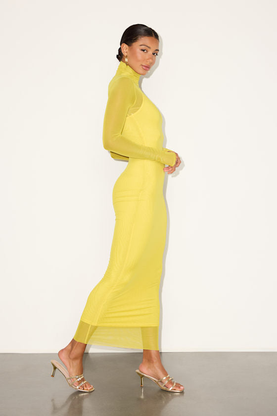Milla Yellow Mesh Mock Neck Maxi Dress