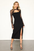 Bragging Rights Black Lace Long Sleeve Midi Dress