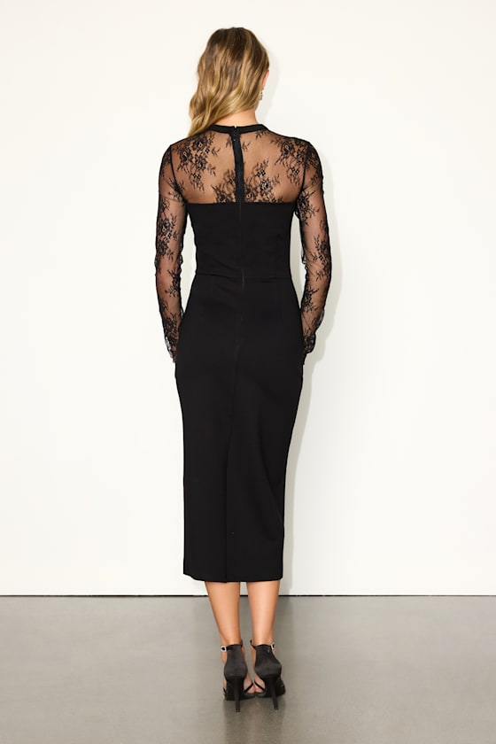 Bragging Rights Black Lace Long Sleeve Midi Dress