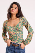 Blossom Beauty Green Floral Print Long Sleeve Bodysuit