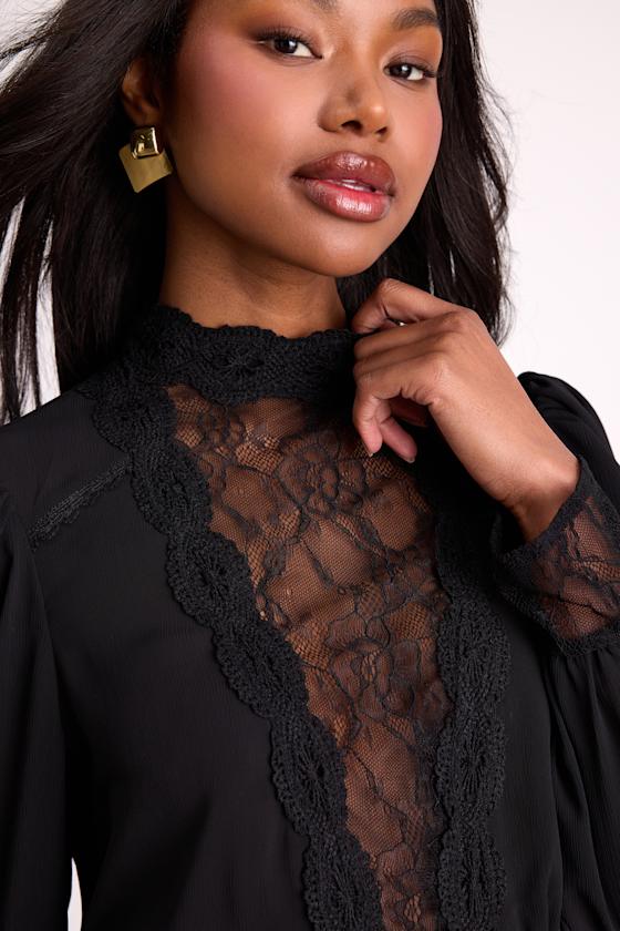 Lexia Black Lace Long Sleeve Top