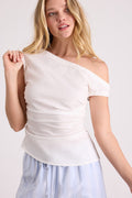 Debonair Ivory Poplin Ruched Asymmetrical Top