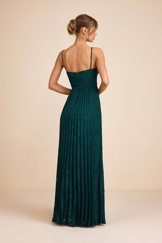 Dacie Emerald Floral Burnout Pleated Bustier Maxi Dress