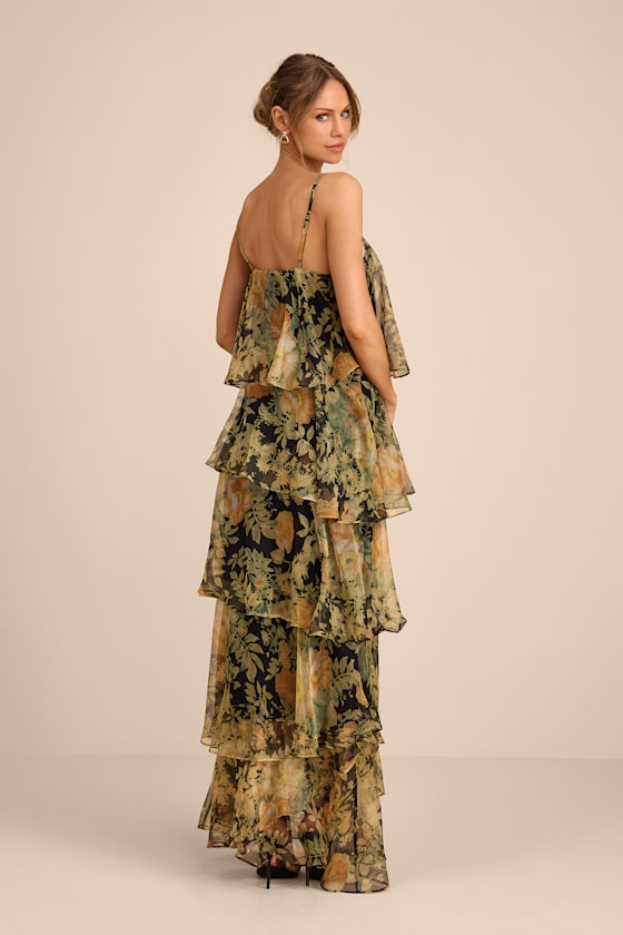 Malaia Black Multi Floral Tiered Maxi Dress