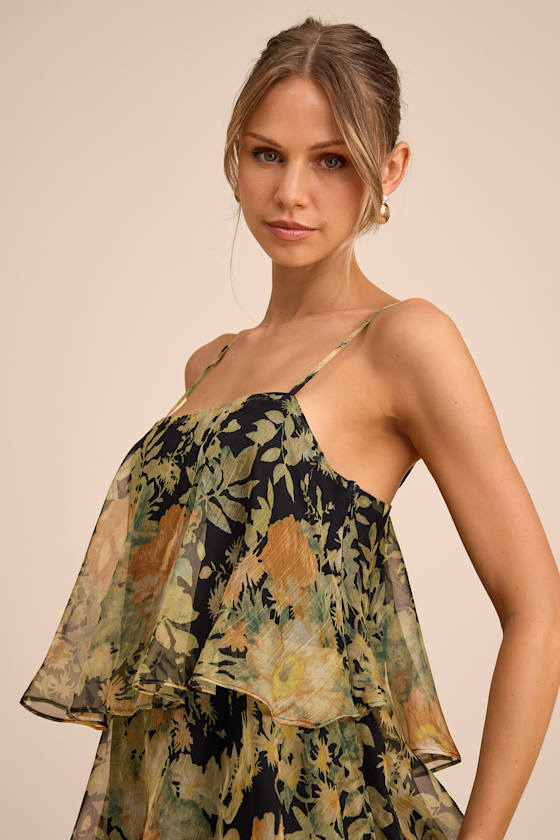 Malaia Black Multi Floral Tiered Maxi Dress
