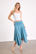 Lizzy Teal Blue Jersey Knit Asymmetrical Midi Skirt