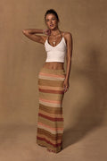 Lailey Tan Multi Striped Crochet Maxi Skirt