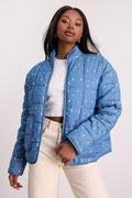 Bundled Perfection Bright Blue Floral Quilted Puffer Jacket
