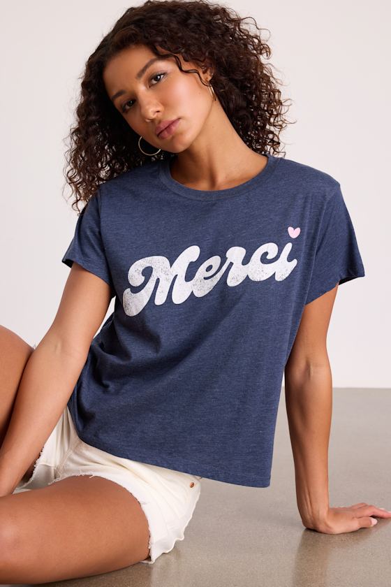 Merci Heather Blue Short Sleeve Graphic Tee