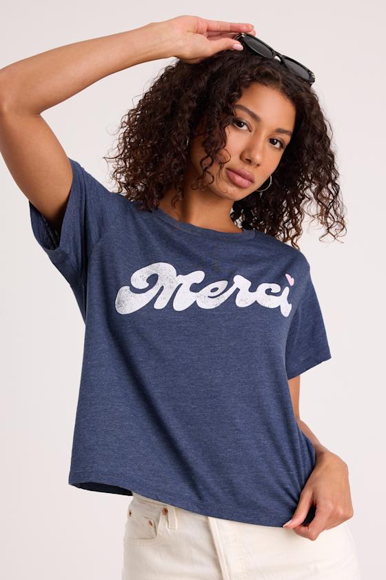 Merci Heather Blue Short Sleeve Graphic Tee