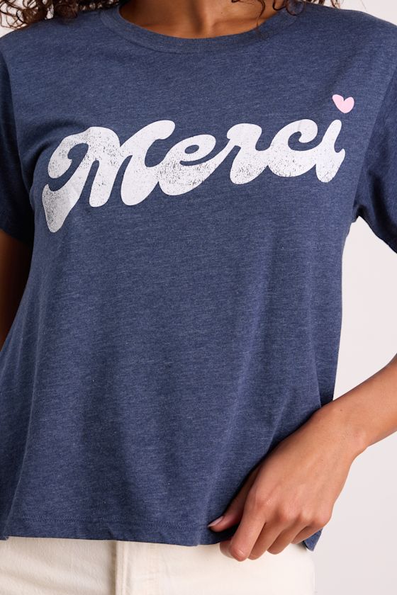 Merci Heather Blue Short Sleeve Graphic Tee