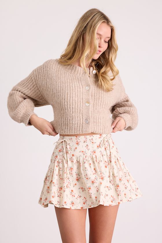 Adrianna Cream Floral Cotton Mini Skirt