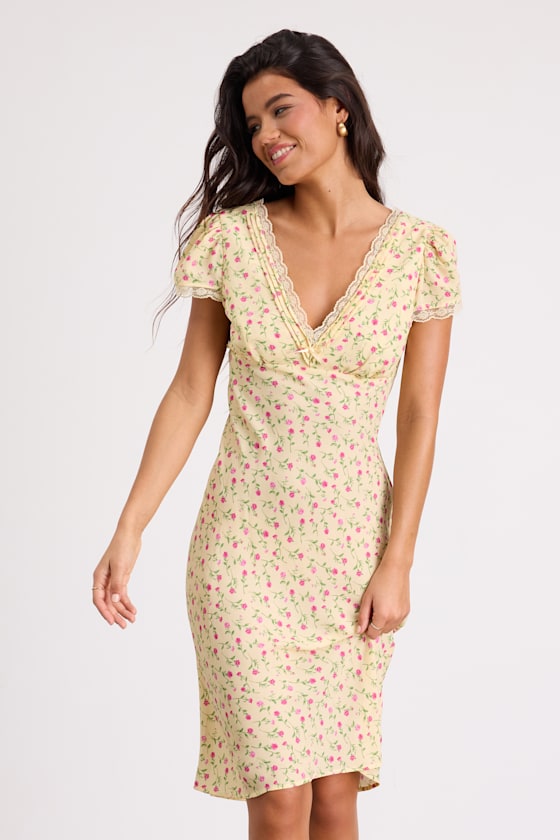 Liv Light Yellow Ditsy Floral Slip Midi Dress