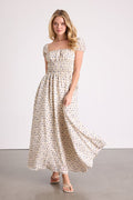 Wanda Ivory Ditsy Floral Tie-Back Puff Sleeve Maxi Dress