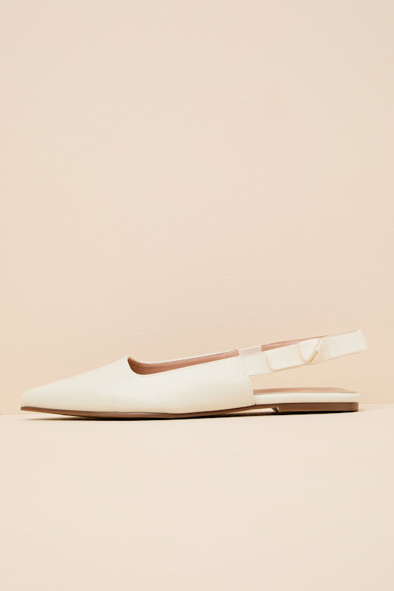 Brianna Ivory Pointed-Toe Slingback Flats