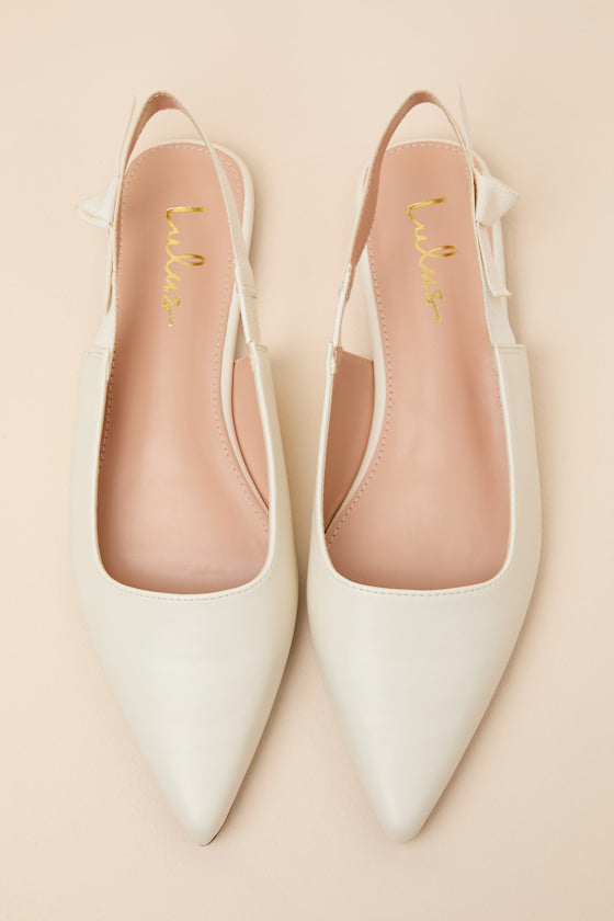 Brianna Ivory Pointed-Toe Slingback Flats
