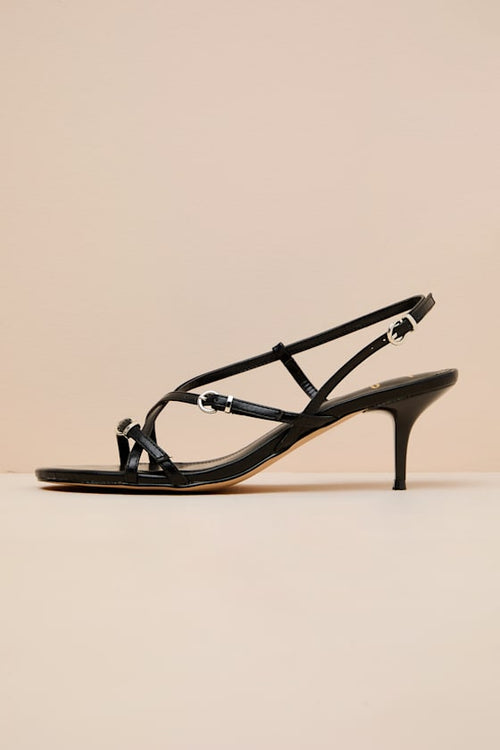 Sara Black Strappy Slingback High Heel Sandals