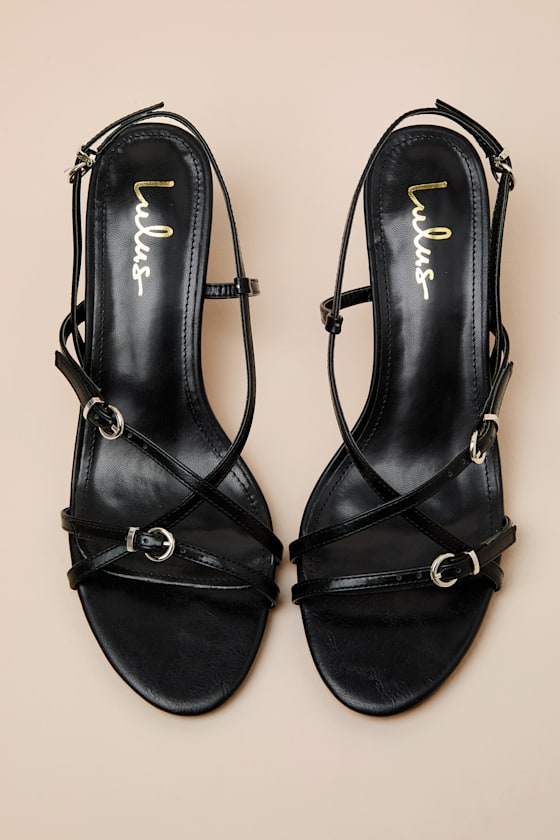 Sara Black Strappy Slingback High Heel Sandals