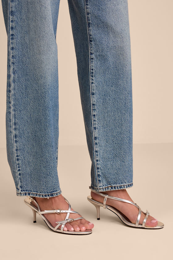 Sara Silver Strappy Slingback High Heel Sandals