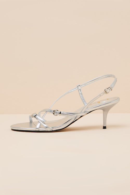 Sara Silver Strappy Slingback High Heel Sandals